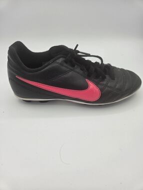 Nike 2Y Black Soccer Cleat with Pink Swoosh Accent